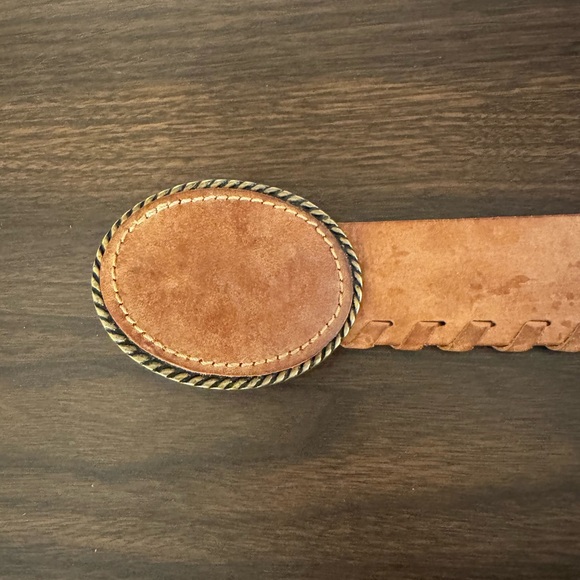 Vintage Genuine Leather Oval Buckle Belt Brown Boho Western Small BxA - Picture 6 of 9